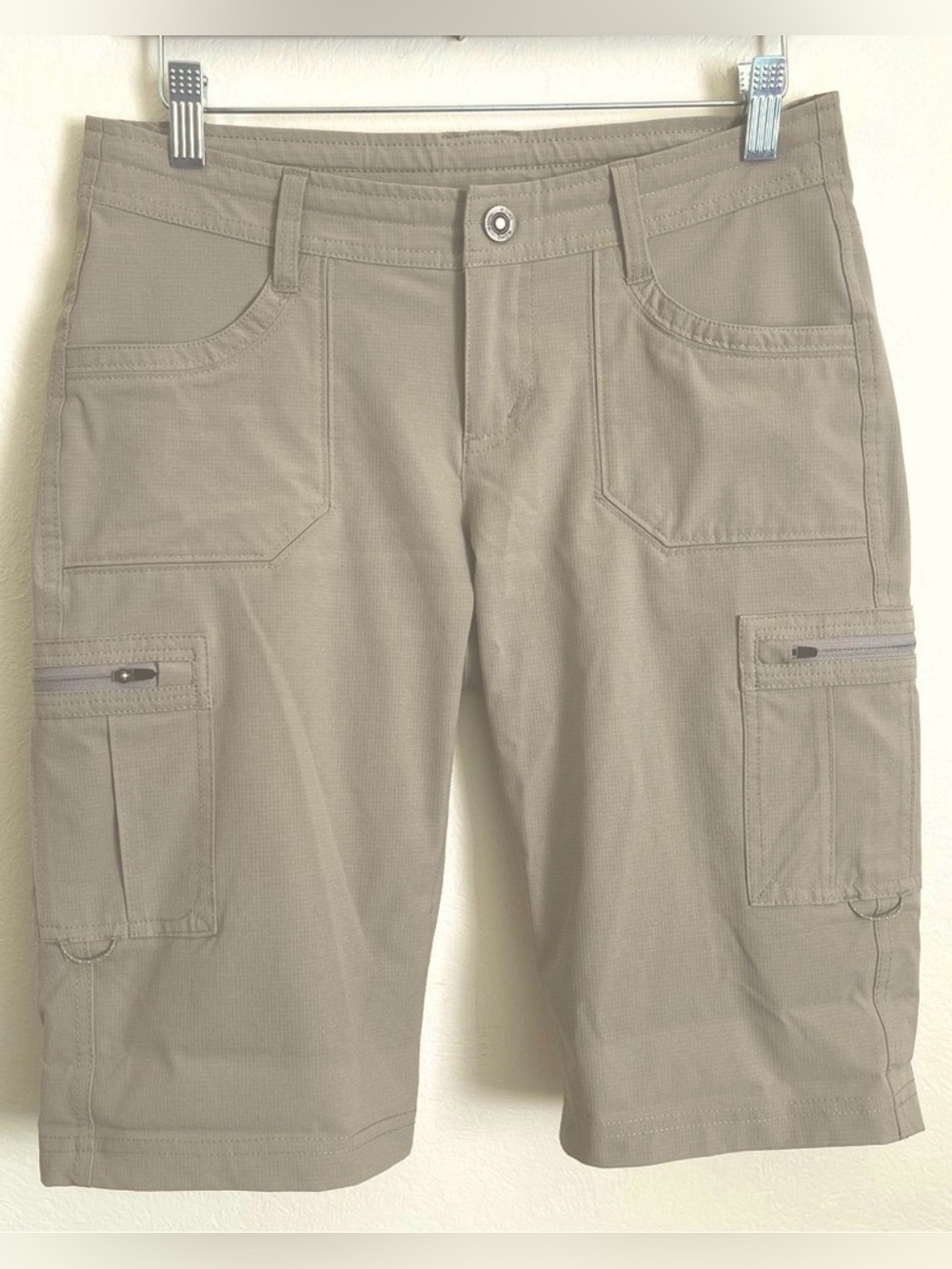 Kuhl RECCO Ripstop UPF 50+ Bermuda/Shorts Adjustable Length Cargo Tan Sz 4
